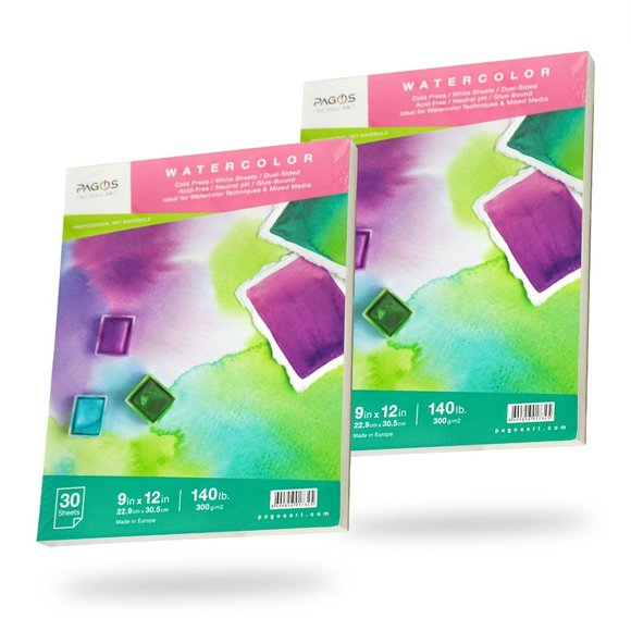 Pagos Watercolor Paper Pad 2 pk x 30 Sheets 9"x12" - Picture 1 of 7